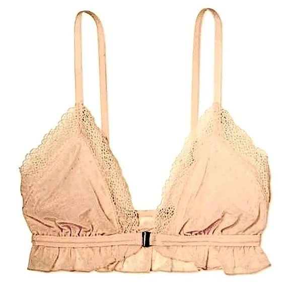 LARGE Xhiliration Flocked Dot Ruffle‎ Wire Free Lace Bralette DayDream Pink NWT - Picture 5 of 13
